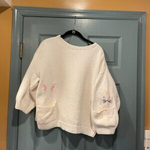 Kielo Dyson hand knit unique bunny sweater, worn once 80s/90s. L, cotton